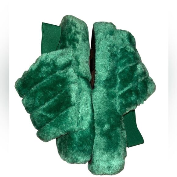 Green Faux Fur Slippers - Picture 2 of 3